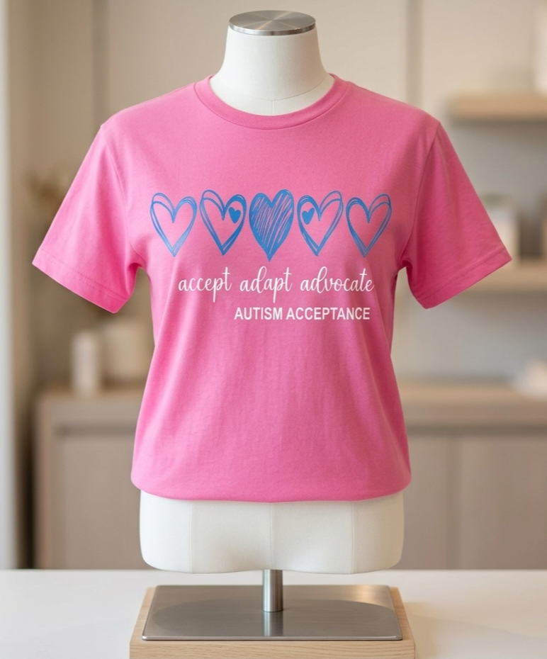 Autism acceptance pink hearts tee