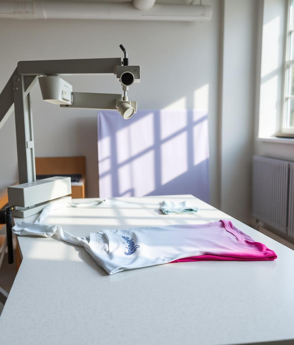 Studio Eleven print loft workspace with printed garments
